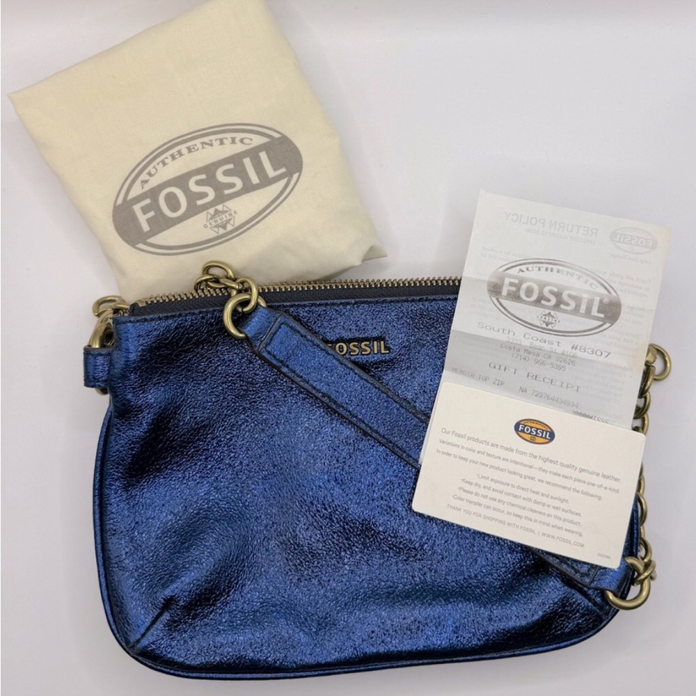 CLEARANCE! NWOT Fossil Metallic Royal Blue Leather Bag